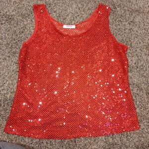 Vintage Honors Intimates 90s Red Mesh Sequin Sexy Wide Strap Tank Lingerie NoTag